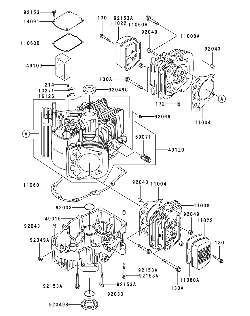 Fh641v-Aw04 Cylinder And Crankcase Diagram and Parts List for ENFORCER48 53AI3AGV750-21HP Cub Cadet Lawn Tractor